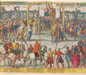 The Execution of Spell of Brabant, som hade väckt andra oskyldiga människor tillbaka till livet av Zacharias (school of) Dolendo