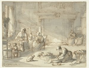 Interiör av ett hus med kvinnor och barn av Zacharias Blijhooft