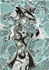 Mood, 2017 (bläck, collage på papper) av Sabina Nedelcheva Williams