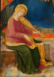 Madonna av ödmjukhet med två musikeränglar. Detalj: Musikerängel, c1450. av Zanobi Strozzi