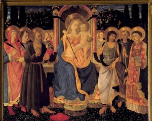 Altartavlan av Saint Hieronymus Jungfrun och barnet, ca 1460 (målning)