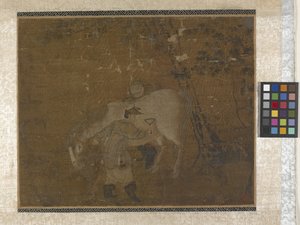 Grooms Combing White Horse (färger på siden)