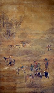 Mongolisk ryttare som jagar en häst. Sidenmålning av Fou Tchao Mong