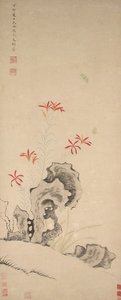 Rock, Tiger Lily and Orchid, daterad 1627. av Zhao Wenchu