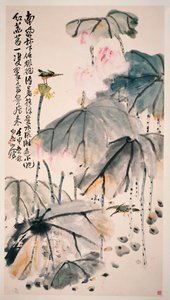 Lotus och gröna fåglar av Zhen Wang