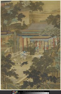 Jieyu försvarar kejsaren från en björn, c.1740 (bläck och färg på papper) av Zhidao Cheng