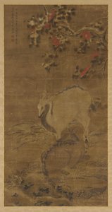 En hjort, en do och röda kamelia i snö, 1367. av Zhou Yuan