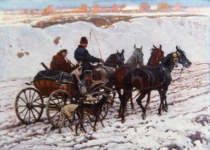 Hästdragen vagn (olja på duk) av Zygmunt Rozwadowski