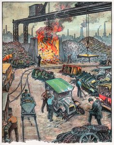 En bilurladdning i USA. 1924 (illustration) av . .