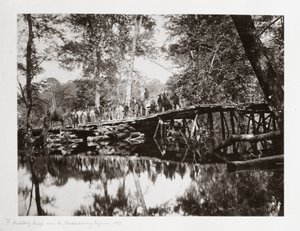 En militär bro över Chickahominy, Virginia, USA, ca 1862 av Ferdinand Georg Waldmuller