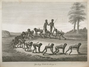 Aboriginal män som imiterar hundar, Australien av Frederick (attr. to) Barnard