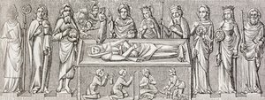 Efter basreliefen på prinsessan Elisabeth av Ungerns grav (1207 - 1231) publicerades en katolsk helgon från "Militärt och religiöst liv under medeltiden" av Paul Lacroix i London cirka 1880 av Ferdinand Georg Waldmuller