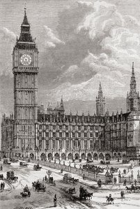 Big Ben and the Houses of Parliament, London, England, sedd här på 1800-talet. av . .