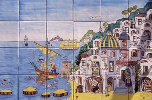 Keramikmålade plattor, Positano, Amalfikusten, Kampanien, Italien
