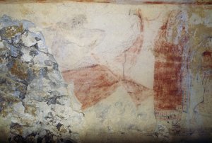 Charons båt, fresk, Tomb of Blue Demons, Necropolis of Tarquinia (UNESCOs världsarvslista, 2004), Lazio, Italien Etruskisk civilisation, 500-talet f.Kr. av Georg Carl Heinrich Dollmann