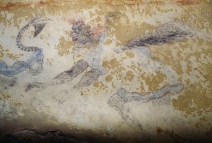 Demon, fresk, Tomb of Blue Demons, Necropolis of Tarquinia (UNESCOs världsarvslista, 2004), Lazio, Italien, etruskisk civilisation, 500-talet f.Kr. (foto)