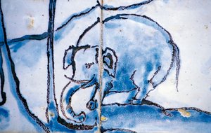 Elefant, azulejos plattor, Palace of Marquises of Fronteira, Lissabon, Portugal, Detalj