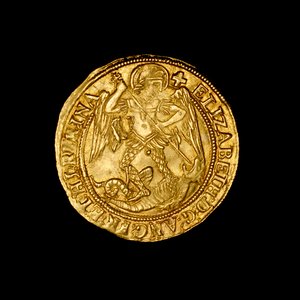 Engelsk hamrad guldängelmynt av Hippolyte Lalaise Devéria