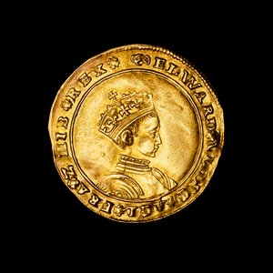 Engelskt hamrat guld halv suveränt mynt av Hippolyte Lalaise Devéria