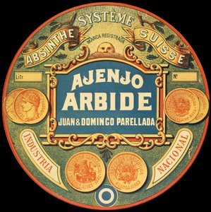 Etikett av det argentinska absintmärket Ajenjo Arbide av Frederick (attr. to) Barnard