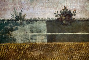 Blomvas, detalj från en fresk föreställande en trädgård med fruktträd och fåglar, från huset av Livia på Palatine-kullen, Rom, Italien. romersk civilisation av Georg Carl Heinrich Dollmann
