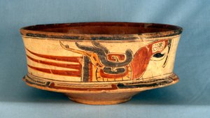 Begravningsfartyg hittat i grav 5 i Balamku, tidig klassisk period (300-600 e.Kr.) (terrakotta) av Hippolyte Lalaise Devéria