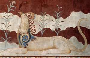 Griffin, fresk i tronrummet, Knossospalatset, Kreta, Grekland, minoisk civilisation