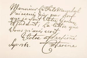 Handskrivande prov av kejsarinnan Katarina II av Ryssland, känd som Katarina den stora av Ferdinand Georg Waldmuller