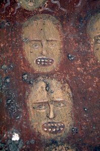 Heads of the damned, Last Judgment fresk i den bysantinska kyrkan Odigitria eller Agitria, Mani halvön, Peloponnesos, Grekland av Georg Carl Heinrich Dollmann