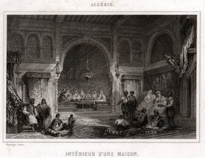 Interiör i Algeriet, cirka 1840 (gravyr) av . .