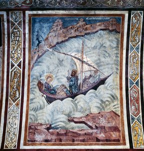 Jesus lugnande storm, fresk på valvet av kyrkan i Thari-klostret, Rhodos, Grekland av Georg Carl Heinrich Dollmann