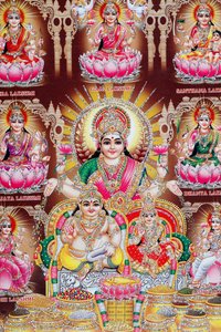 Lakshmi, Vishnus fru, är gudinna för välstånd, lycka och skönhet. av . .