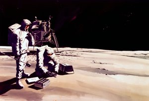 Manned Space Flight, USA, Apollo, General Artists intryck av astronauter som arbetar på månen av Ferdinand Georg Waldmuller