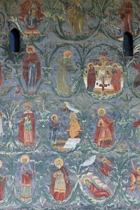 Kloster (manastirea Sucevita). Kyrkan. Exteriör. Den södra väggen. Väggmålning. av . .