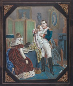 Napoleon och kejsarinnan Marie-Louise med kungen av Rom, ca 1860 (litografi) av . .