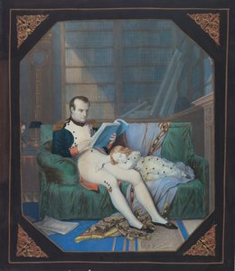 Napoleon i hans studie med kungen av Rom, ca 1860 (litografi) av . .