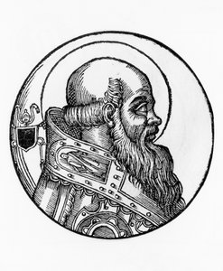 Porträtt av Bonifatius III (död 607), 66:e påven av katolska kyrkan från 607, gravyr