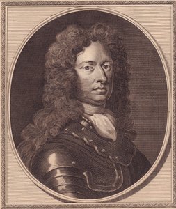 Porträtt av den engelske soldaten Thomas Tollemache (cirka 1651-1694), kopparstick av John Goldar (1729-1795) från målning av G Kneller av William Walcutt