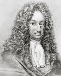 Porträtt av Gottfried Wilhelm von Leibniz (1646-1716), tysk matematiker, filosof och vetenskapsman, gravyr