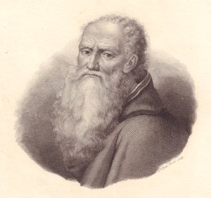 Porträtt av den italienske målaren Bernardino Luini (cirka 1481-1532), kopparstick av Caterina Piotti-Pirola från självporträtt av Luini