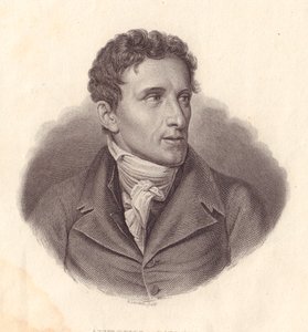 Porträtt av den italienske skulptören Antonio Canova (1757-1822), kopparstick av A Locatelli från målning av Giuseppe Bossi