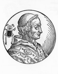 Porträtt av Johannes V (635-686), 82:a påven av katolska kyrkan från 685, gravyr