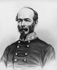 Porträtt av Joseph Eggleston Johnston (1807-1891), amerikansk arméofficer under det mexikansk-amerikanska kriget, Seminole-krigen och det amerikanska inbördeskriget, gravyr av William Walcutt