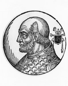 Porträtt av Theodorus I (död 649), 73:e påven av katolska kyrkan från 642, gravyr av William Walcutt