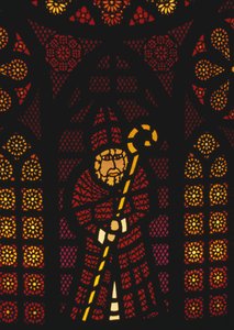 St Nicholas, målat glasfönster i Kusnacht kyrka, kantonen Zürich, Schweiz av William Walcutt