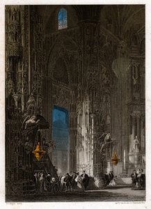 Sankt Frälsarens katedral i Jerez de la Frontera (Xeres). cirka 1840 (gravyr) av . .