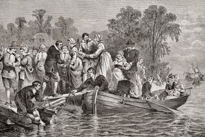 Tobaksfruar eller tobaksbrudar anländer till Jamestown, Virginia, USA av . .