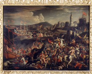 Attack av saracenerna på ön Malta, försvarad av riddarnas sjukhuslärare 1565 av Italian School