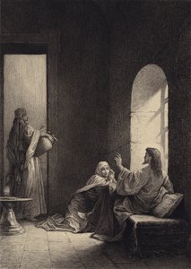 Jesus i Martas och Marias hus av after Albert Robida
