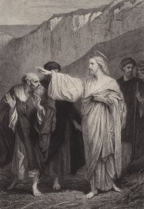 Jesus ger Petrus sitt uppdrag av after Albert Robida